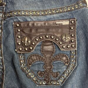 Stylish Dark Blue Flare Jeans with Stud Accents